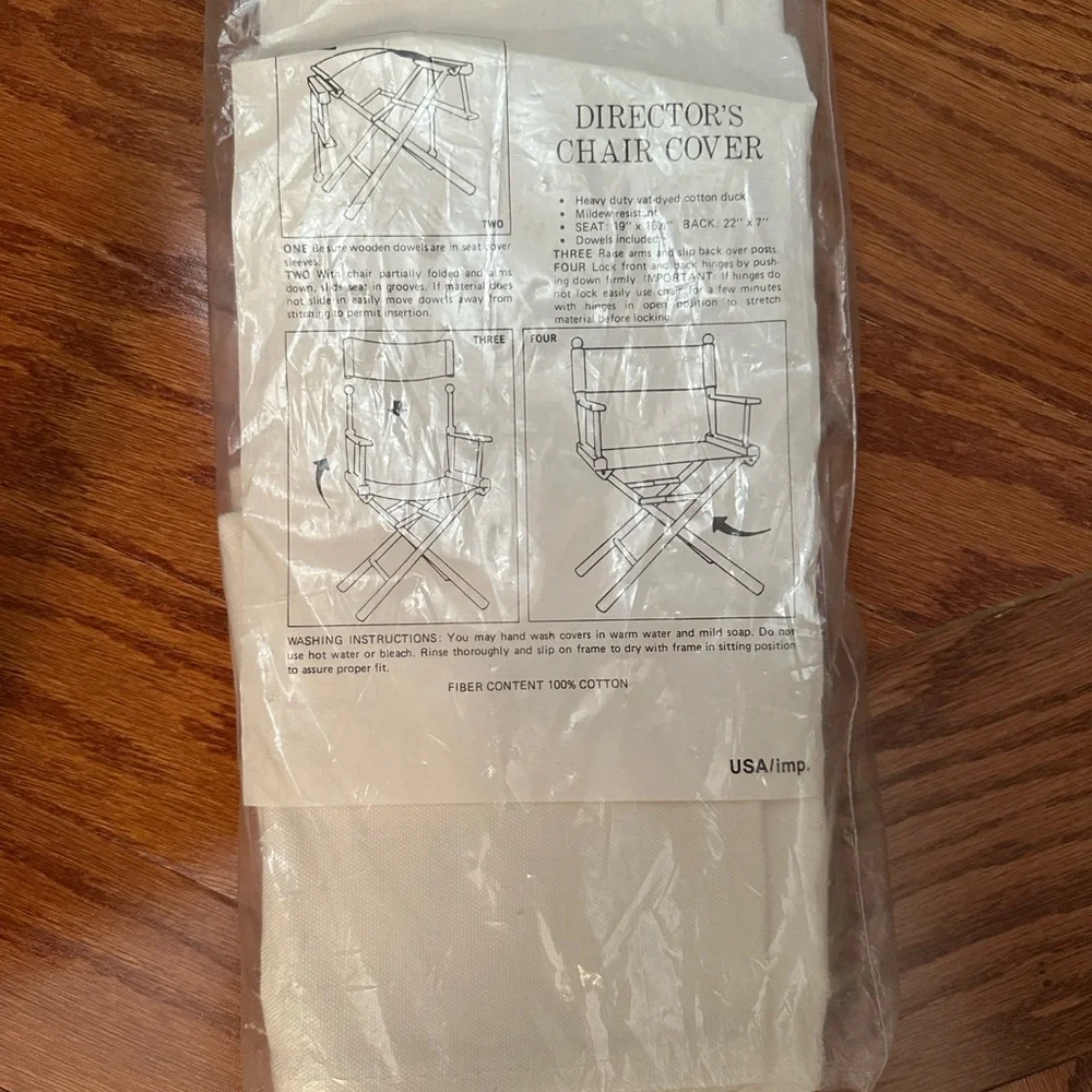 Director's Chair Cover in White. Never used. Dimensions listed.